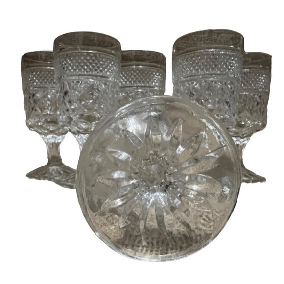 Vintage Set of 6 Crystal Goblet Pedestal Glasses 5.5" Molded Retro Elegant Decor - Picture 6 of 9